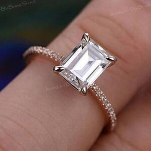 Certified Emerald Cut Lab Created Diamond Solitaire Engagement Ring, 2.00 Ct Emerald Diamond 18K Yellow Gold Prong Set Ring, Proposal Ring