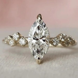 Certified 1.00 CT Marquise Cut Lab Grown Diamond Engagement Ring-Hidden Halo Proposal Ring-Wedding Ring-Anniversary Ring-14K Gold Ring