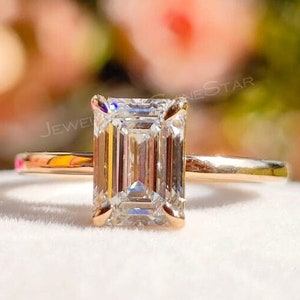 2.00 Ct Certified Emerald Cut Lab Created Diamond Solitaire Engagement Ring, 18K Yellow Gold Prong Set Wedding Ring, Proposal Ring For Her