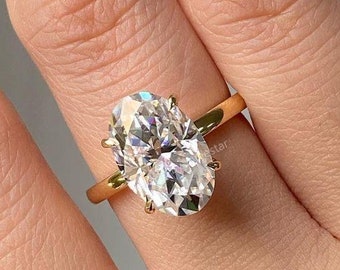 3.50 Carat Certified Oval Lab Created CVD Diamond 14K Solid Yellow Gold 4 Prong Set Solitaire Engagement Ring For Women-Wedding/Bridal Ring