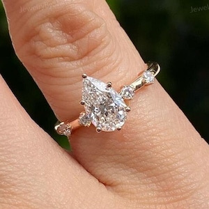 Pear Cut Lab Grown Diamond Solitaire Ring, 2.0 Ct Pear Diamond Unique Engagement Ring, 14K Solid Gold Ring, Certified Diamond Ring