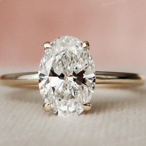 2.00 CT Oval Cut Lab Grown Diamond Ring-Solitaire Ring-Hidden Halo Promise Ring For Women-14K Gold Diamond Ring-Anniversary Gift For Her