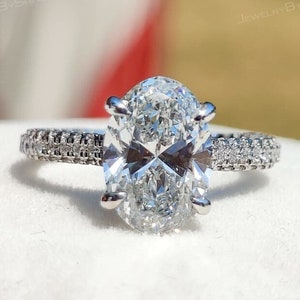 Oval Cut 2.75 Ct Lab Diamond Engagement Ring: 14K White Gold Hidden Halo