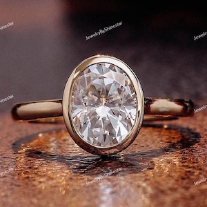 Certified 2.50 Ct Oval Cut Lab Grown CVD Diamond 14K Yellow Gold Bezel Setting Hidden Halo Solitaire Engagement Ring For Women-Wedding Ring