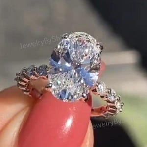 3.00 CT Oval Cut Lab Grown Diamond Engagement Ring-14K Solid White Gold Hidden Halo Solitaire Ring-Oval Unique Ring-Anniversary Wedding Gift