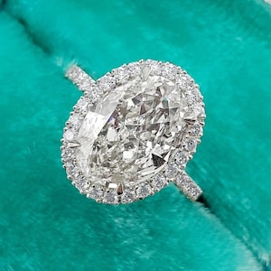 3.00 Ct Oval Lab Grown Diamond Halo 14K Gold Engagement Ring