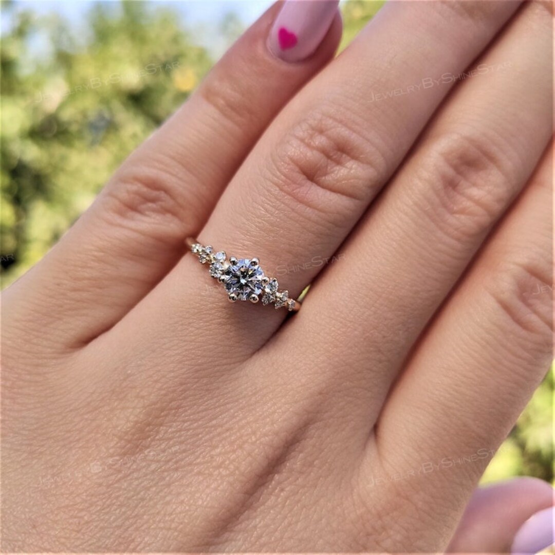 2.00 CT Lab Grown Diamond Cluster Ring, 18K Yellow Gold Engagement Ring ...