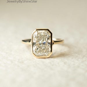 2.00 Ct Radiant Lab Grown Diamond Engagement Ring - 14K Yellow Gold Bezel Solitaire
