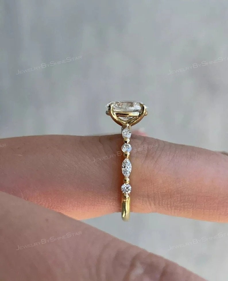 Bague De Fiançailles/mariage Diamant Ovale 2,50 Ct - Or Jaune 14k Plaqué Argent 925 - Diamant De Laboratoire