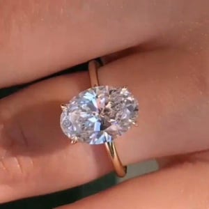 4.00 Ct Oval Cut Lab Grown Diamond Hidden Halo Solitaire Engagement Ring-14k Gold Oval CVD Diamond Wedding Anniversary-Proposal Ring For Her