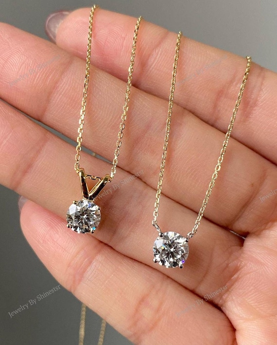 2.30 CT Round Cut Certify Lab Grown Diamond 14K Yellow Gold Chain Pendant Customized Jewelry 18K White gold Chain Pendant For Women