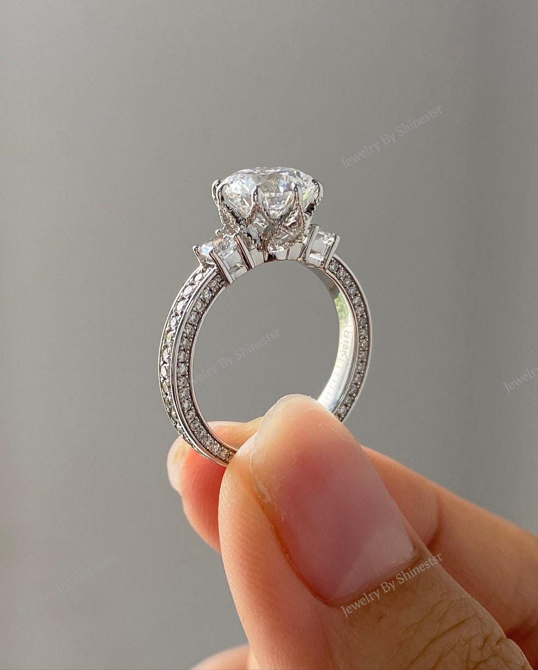 2.00 Ct Round Lab Grown Diamond Engagement Ring, 18K White Gold - Etsy