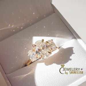 4.50 TCW Oval Cut Lab Grown Diamond Engagement Ring-Three Stone Proposal Ring-14K Yellow Gold Ring-Anniversary Gift For Women-Promise Ring