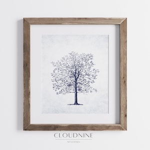 Navy blue Minimalist Tree Printable Wall Art, Minimal Tree Design,Navy Blue Wall Art, Blue Botanical Wall Art Digital Download- AW32