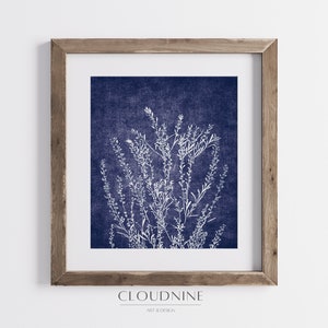 White Wildflowers Print, Navy Blue Wall Art, Floral Wall Art, Blue Botanical Wall Art Digital Download- AW09