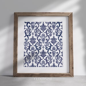 Vintage Tapestry Design, Floral Vintage Decor, Digital Download, Instant Print, Blue Tapestry Art, Printable Vintage Floral Print, AW01