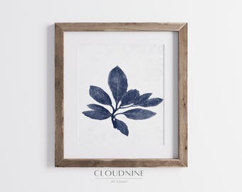 Navy Blue Botanical Print: Magnolia Leaves, Modern Farmhouse Art (Digital Download)