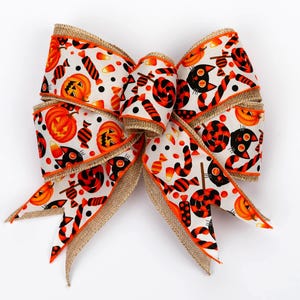 Halloween Geschenk Bogen | Kürbis und schwarze Katze Band | Süßes oder Saures Geschenk Topper | Gruselige Herbst Dekor | Handgemachte Weihnachtsschleife