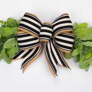 Black & White Striped Bow | Farmhouse Door Hanger | Rustic Wreath Bow | Neutral Home Decor | Greenery Bow | Front Door Accent