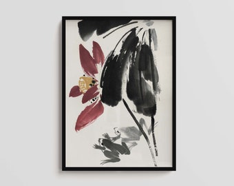 Digital Download, Qi Baishi, Lotus and Frogs, Vintage Chinese Art, Printable Poster, Downloadable Art Print, Wall Art, Digital, Zen