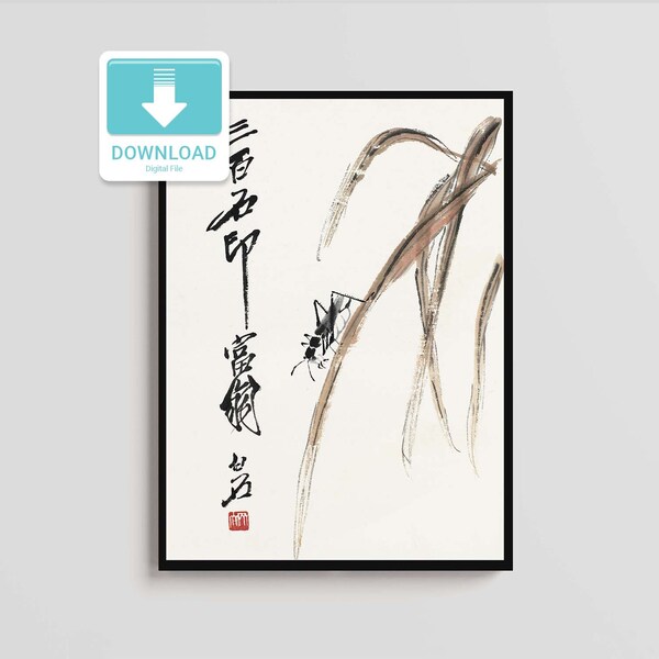 Téléchargement numérique, Qi Baishi, Insecte, art chinois vintage, Affiche imprimable, Impression d’art téléchargeable, Art mural