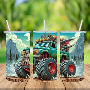 Vaso de 12 onzas Monster Trucks diseños personalizables regalo para niños regalo de cumpleaños para niños cestas de Pascua regalo para hijo sobrino hermano