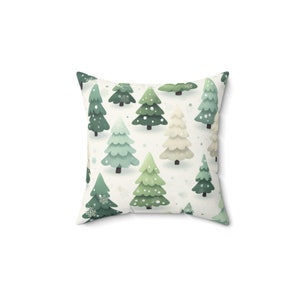 Cozy Up Your Christmas: Faux Suede Pillow with Cute Green Trees - Perfect Holiday Decor or Heartwarming Gift Idea 14&quot; x 14&quot;