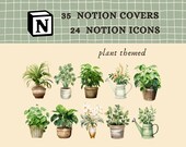 Notion icons and Notion covers for Notion Templates | 24 plant themed icons | 35 checks Notion covers｜Notion icons for gardening planner