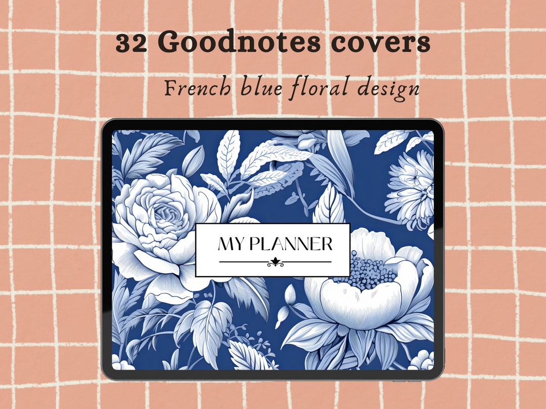 French Blue Floral Design Goodnotes Notebook Covers｜horizontal and ...