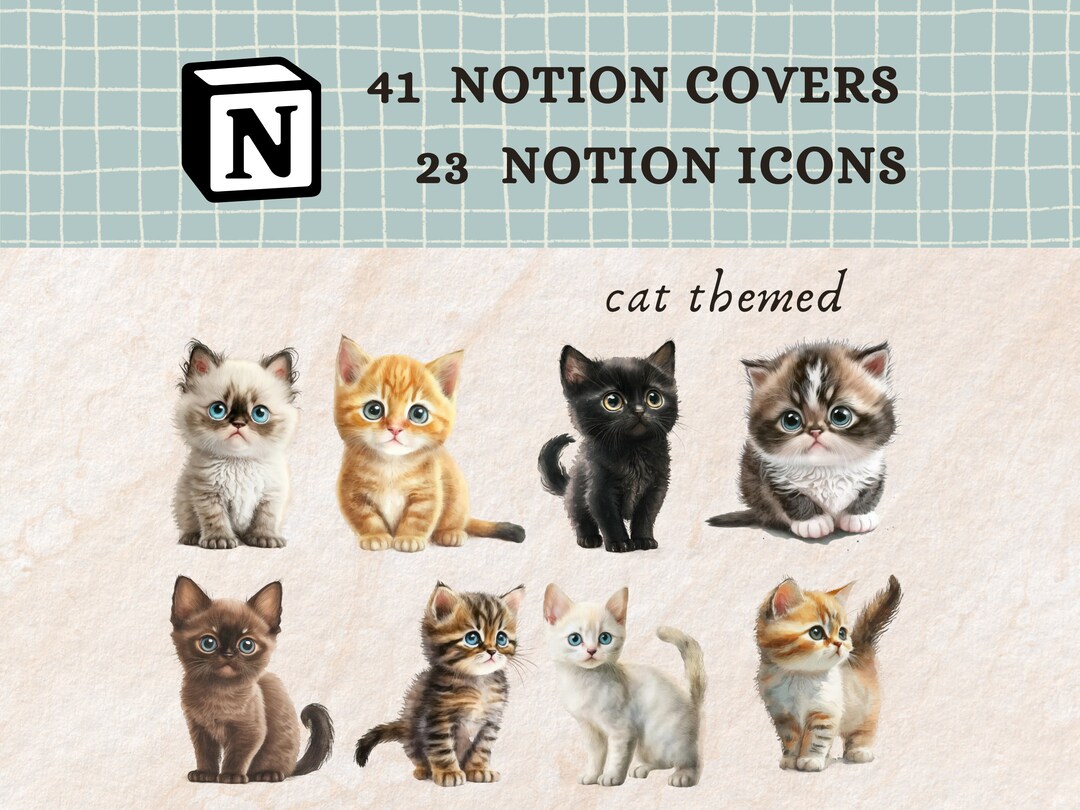Notion Icons and Notion Covers for Notion Templates | Cat Themed Icons ...