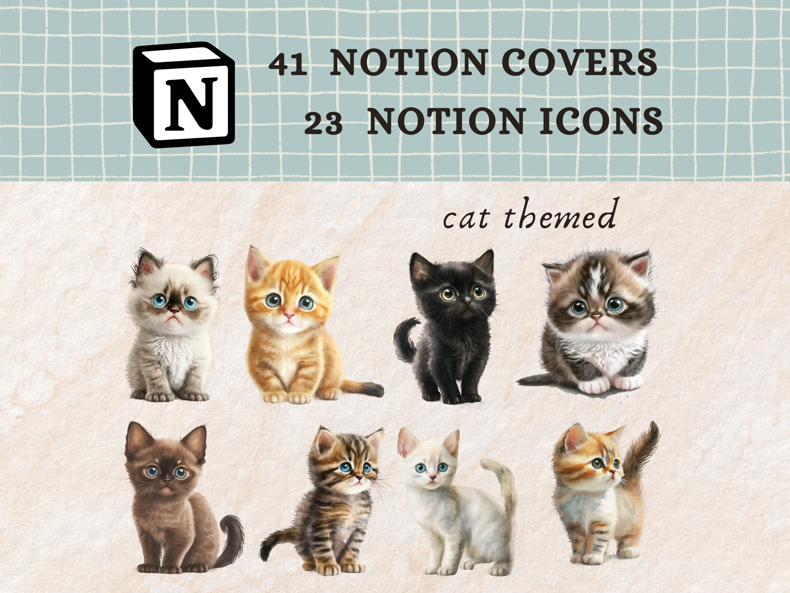 Notion Icons and Notion Covers for Notion Templates | Cat Themed Icons ...