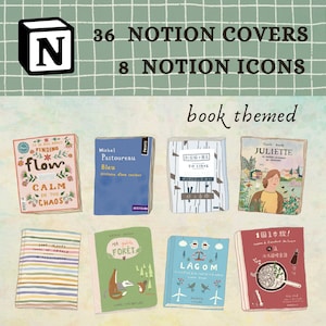 Hand drawn book and magazine themed icons｜Checker Notion covers｜Aesthetic Notion｜Hand drawn Notion covers of Notion planner for creatives