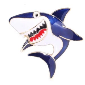 Shark Brooch Cartoon Style Big Smile Shiny Enamel Ocean Sealife Fun Fashion