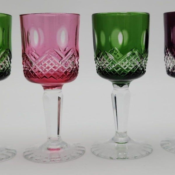 Set of 4 Kristallglas Beyer Bavaria Germany Cordial Crystal Glassware 4.25"