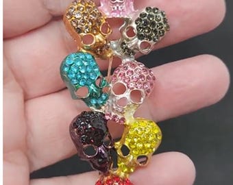 Colorful Skulls Rhinestone Brooch Whimsey Goth Halloween