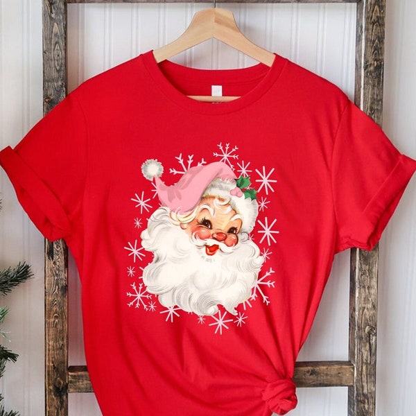 Pink Santa Hat Shirt, Vintage Santa Shirt, Retro Pink Santa Shirt, Classic Christmas, Pink Christmas, Holiday Clothing Women, Gift For Women