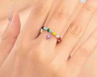Anello floreale in argento 925, anello floreale, anello con perline, anello carino, anello trendy Instagram, anello con ciondolo, anello floreale, anello chic, anello floreale unico