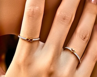 Anello a cuore in argento, anello infinito in argento, anelli con incastonatura a pavé, anelli in argento impilabili, anello con design a contrasto, anello a cuore delicato, regali romantici