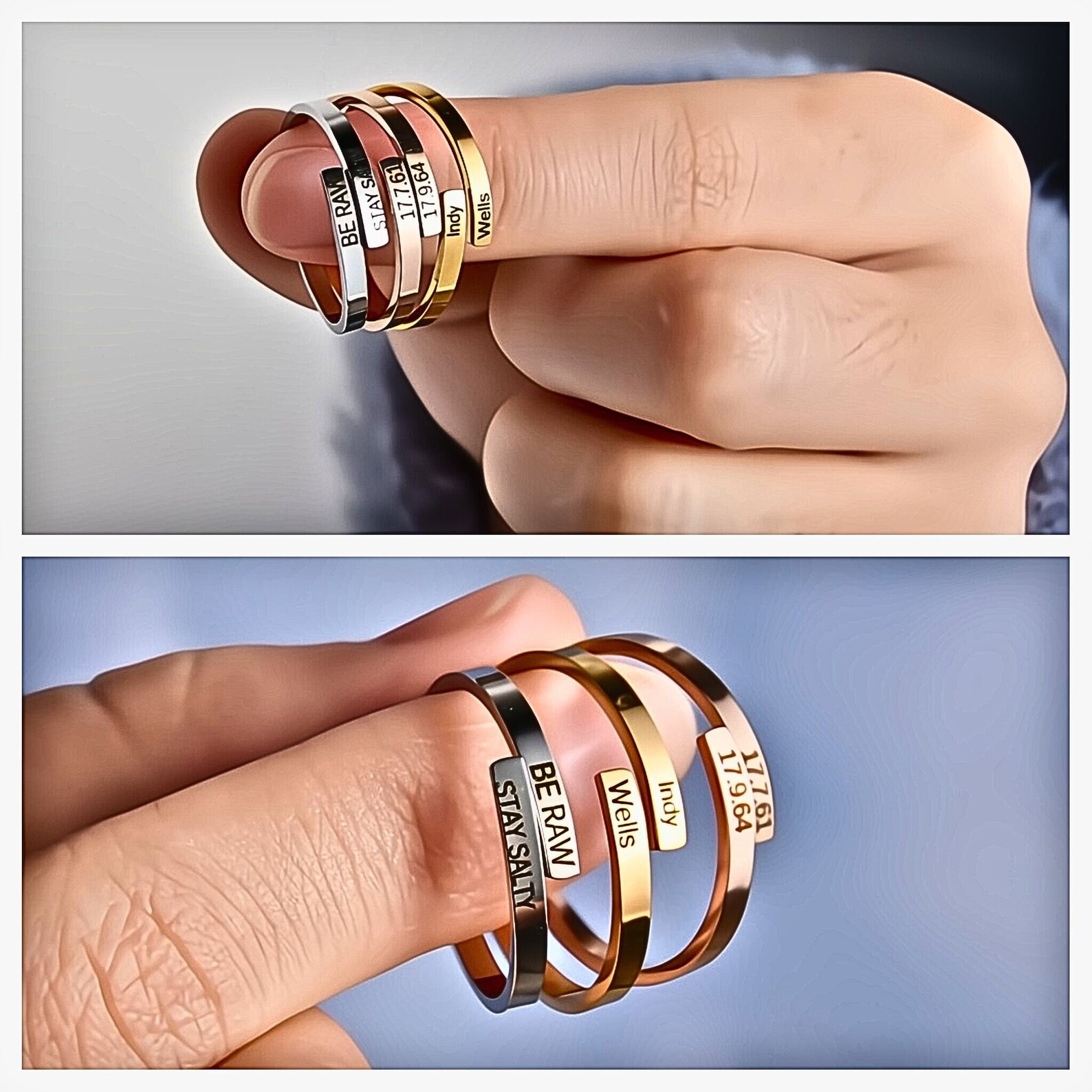 Personalized Double Name Rings, Engraved Couple Rings, Customized Name ...