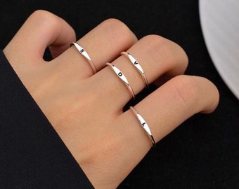 Anello con lettera d'argento personalizzato, Anello con lettera minuscolo, Anello con lettera A-Z, Anello con lettera personalizzato, Anello con alfabeto in argento, Anello iniziale, Anello minimalista