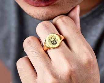 Anello d'argento personalizzato, Anello con sigillo, Anello personalizzato, Anello con stemma di famiglia, Anello con badge personalizzato, Anello con logo personalizzato, Regalo di laurea, Anelli di famiglia