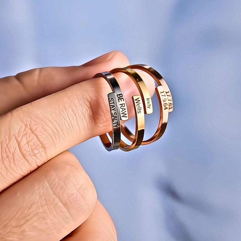 Dual Name Rings Personalized Double Name Rings, Engraved Couple Rings, Customized Name ...