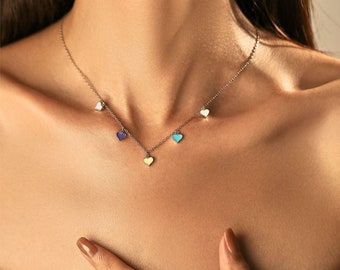 Collana con ciondolo a forma di cuore colorato arcobaleno in argento, collana a forma di cuore, collana d'amore, regalo per San Valentino, regalo per lei, graziosa collana a forma di cuore