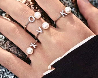 Anello con lettera in argento personalizzato, anello personalizzato dalla A alla Z, anello iniziale personalizzato, anello con lettera dalla A alla Z, anello alfabeto, anello con perla personalizzato, regalo per lei, carino