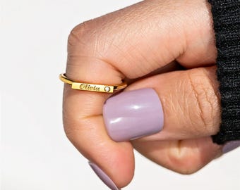 Anello con pietra portafortuna con nome personalizzato, anello con pietra portafortuna con nome personalizzato, anello con pietra portafortuna con nome personalizzato, anello con nome inciso, anello con pietra portafortuna, regali
