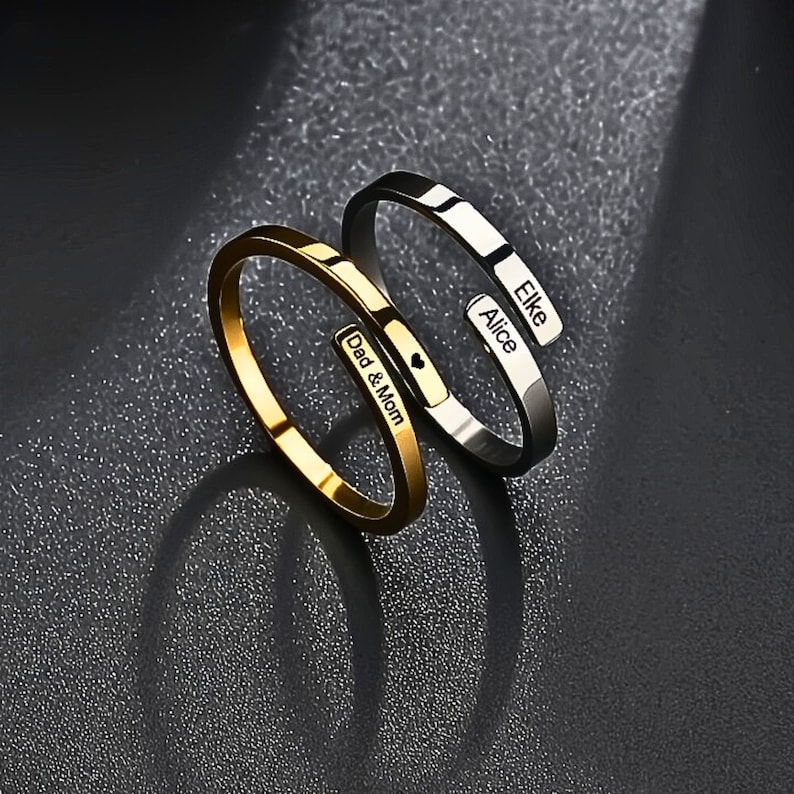 Personalized Double Name Rings, Engraved Couple Rings, Customized Name ...