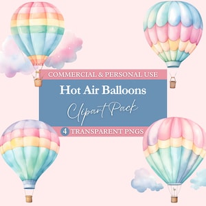 Hot Air Balloon Clipart Bundle | Transparent PNG | Commercial Use Clip Art | Watercolor | Digital Image Downloads | Baby Shower