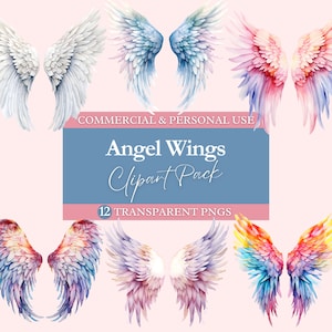 Angel Wings Clipart Bundle | Transparent PNG | Commercial Use Clip Art | Watercolor | Digital Image Downloads