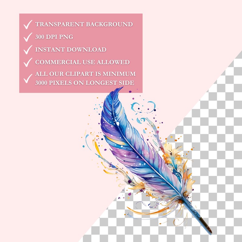 Colorful Quill Clipart Transparent PNG Commercial Use Clip Art