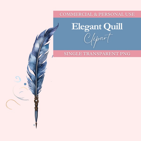 Elegant Quill Pen Clipart | Transparent PNG | Commercial Use Clip Art | Watercolor | Digital Image Downloads